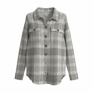 William Rast Women’s XS Gray Plaid Button Front Shirt Jacket Shacket Soft Knit